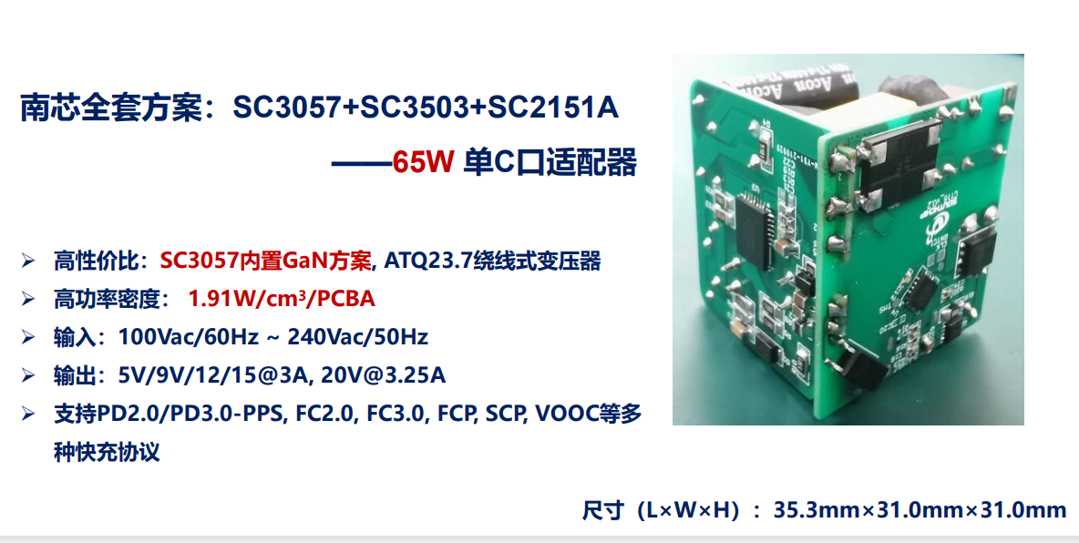 墙充PD 快充65W （南芯SC3057B+SC3503套片）解决方案